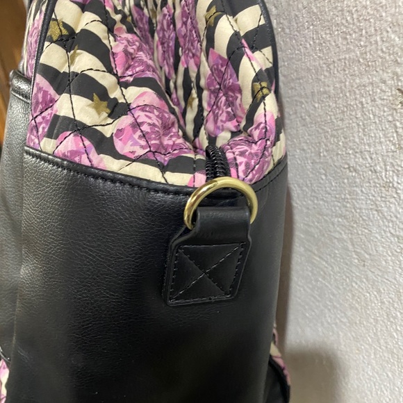 Betsy Johnson quilted black and white stripes with Purple Hearts weekender 18/13 - Picture 8 of 16